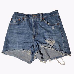 Levis High Rise Jean Shorts Womens Size 27 Medium Wash Ripped Denim Cut Offs